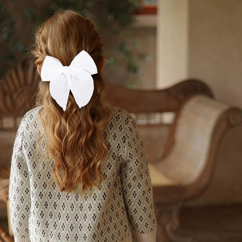 Miroksh 5 Inch White Fable Hair Bow 2Pcs Handmade Cotton Gauze Fabric Hair Clip for Girls Pageants 1st Communion Wedding Party Dress Back School uniform Decor Accessories Birthday Gift - Image 3